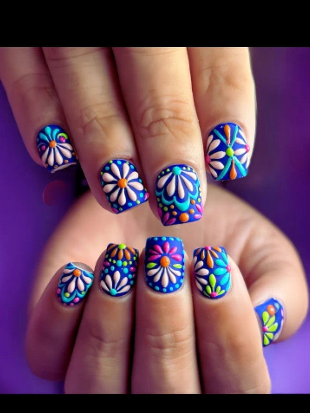 🔥3/$21 Bold Blue Daisy Nail Art Press-On Nails
